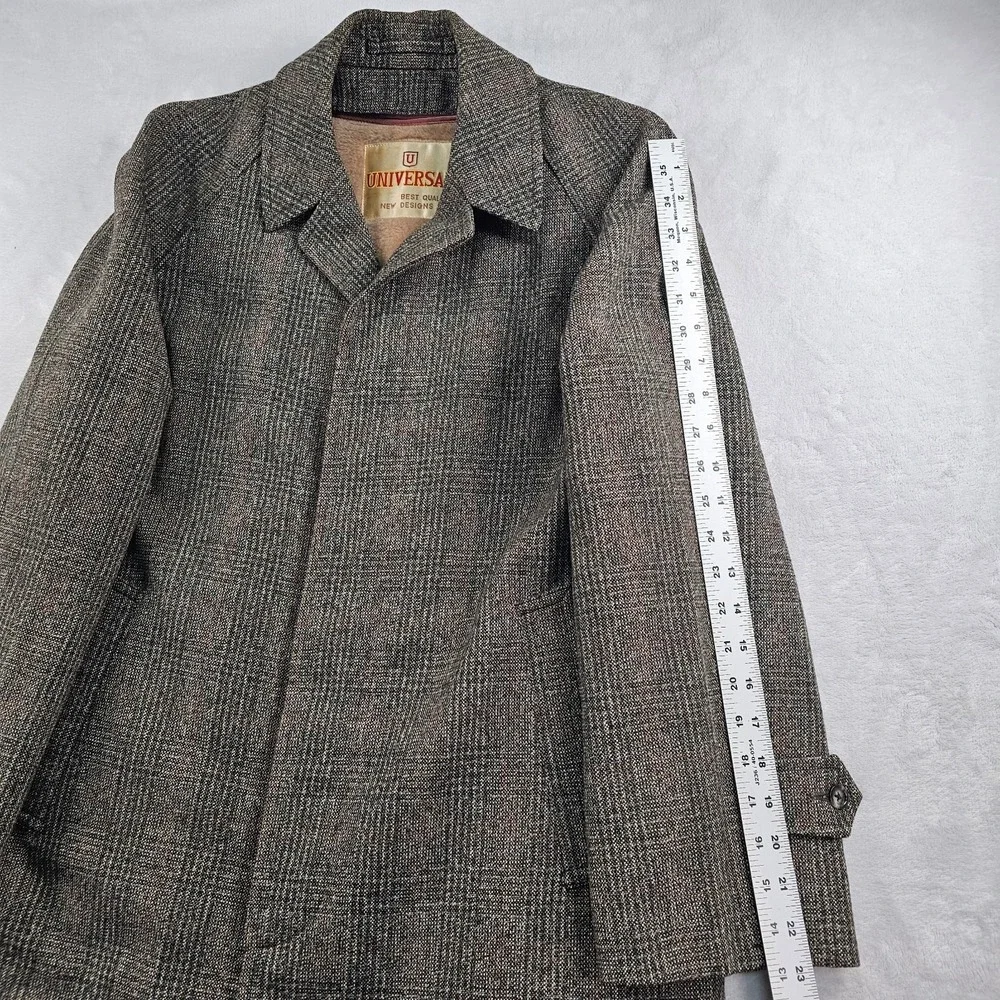 Vtg 80's Universal Tweed Balmacaan Raglan Coat 40S Tartan Plaid Zip Liner Fleck